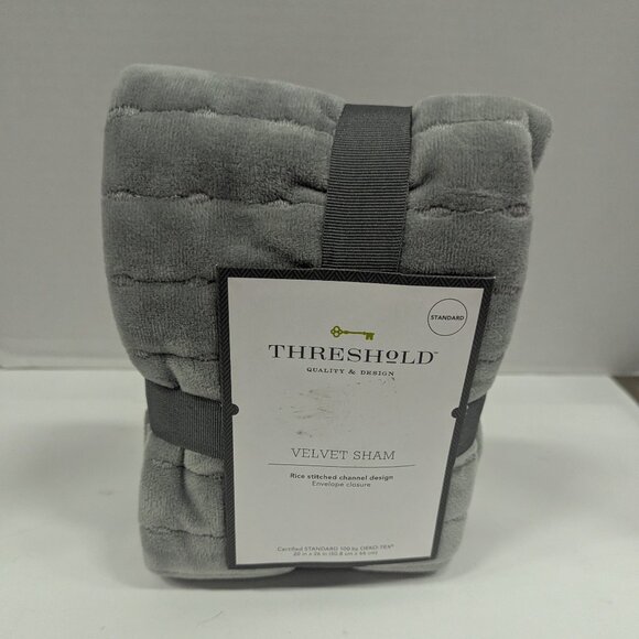 Threshold Gray Velvet Sham Standard Size Rice Stitched Channel Pillow Cover - Picture 1 of 3